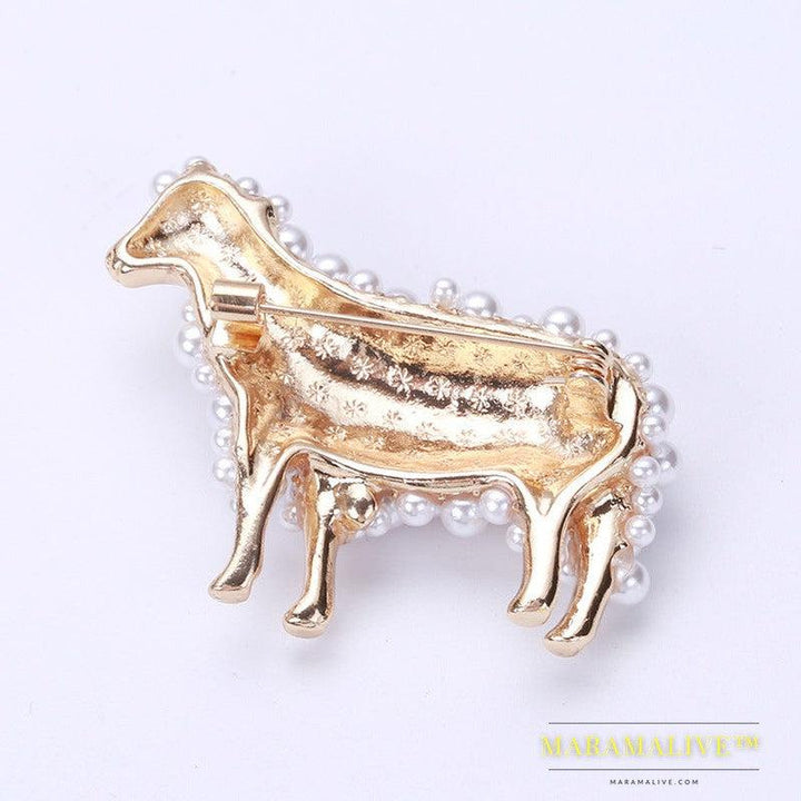 Wuli&baby 2-color Pearl Sheep Brooches For Women Unisex Lovely Animal Party Casual Brooch Pins Gifts