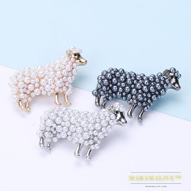 Wuli&baby 2-color Pearl Sheep Brooches For Women Unisex Lovely Animal Party Casual Brooch Pins Gifts