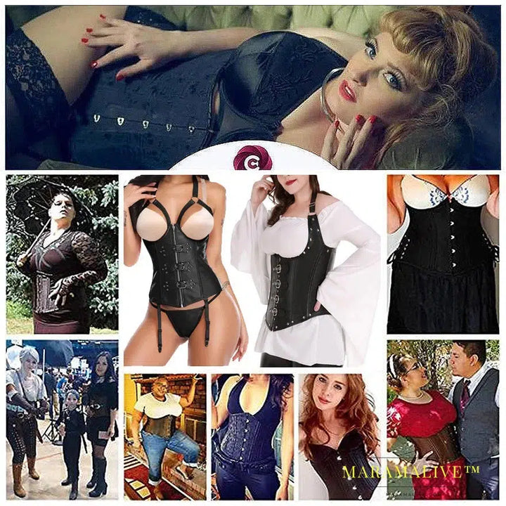 X New Steampunk Steel Boned Lace up Back Sexy Body Bustier Overbust Corset Women Waist Cincher Corsets Black Plus Size S-6XL