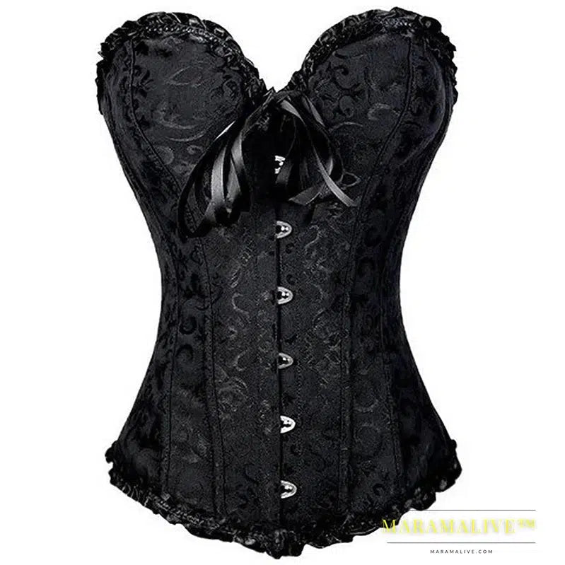 X New Steampunk Steel Boned Lace up Back Sexy Body Bustier Overbust Corset Women Waist Cincher Corsets Black Plus Size S-6XL