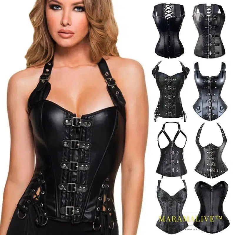 X New Steampunk Steel Boned Lace up Back Sexy Body Bustier Overbust Corset Women Waist Cincher Corsets Black Plus Size S-6XL