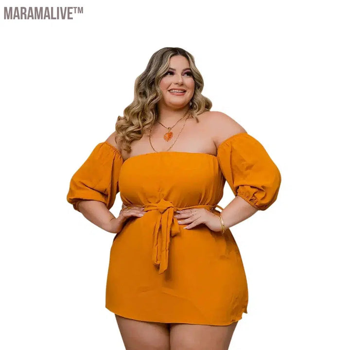 XL-5XL Plus Size Matching Sets Women Clothing 2023 Summer Short Sleeve Slash Neck Lose Sexy Casual Two Piece Sets Female Outfits