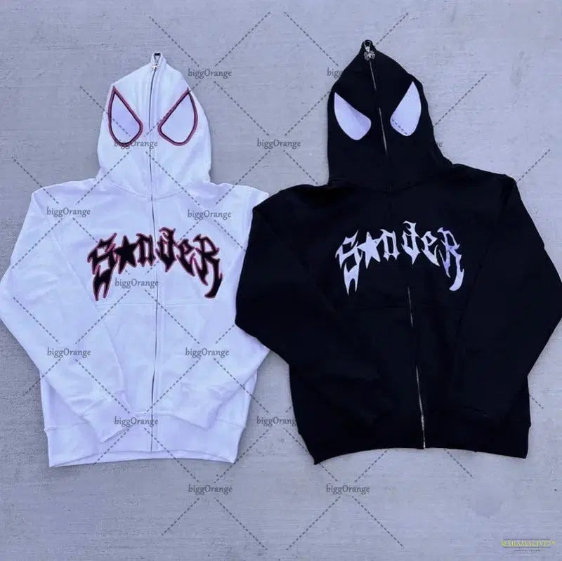 Y2K Harajuku Trendy Streetwear Gothic Punk Style Spider Print Zipper Hoodie Couple American Retro Casual Oversized Sweatshirt