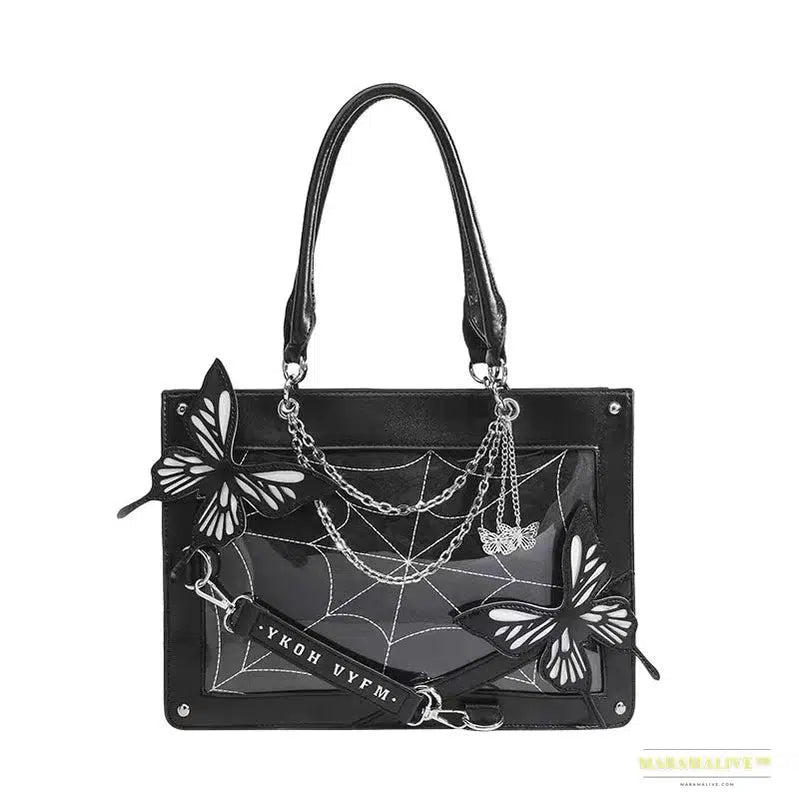 Y2K Labyrinth Butterfly Spider-Web Letter Chain Handbag: Transparent DIY Ita Bag, Vintage Gothic Lolita Tote