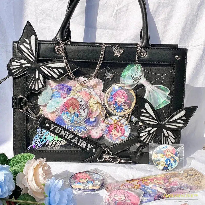 Y2K Labyrinth Butterfly Spider-Web Letter Chain Handbag: Transparent DIY Ita Bag, Vintage Gothic Lolita Tote