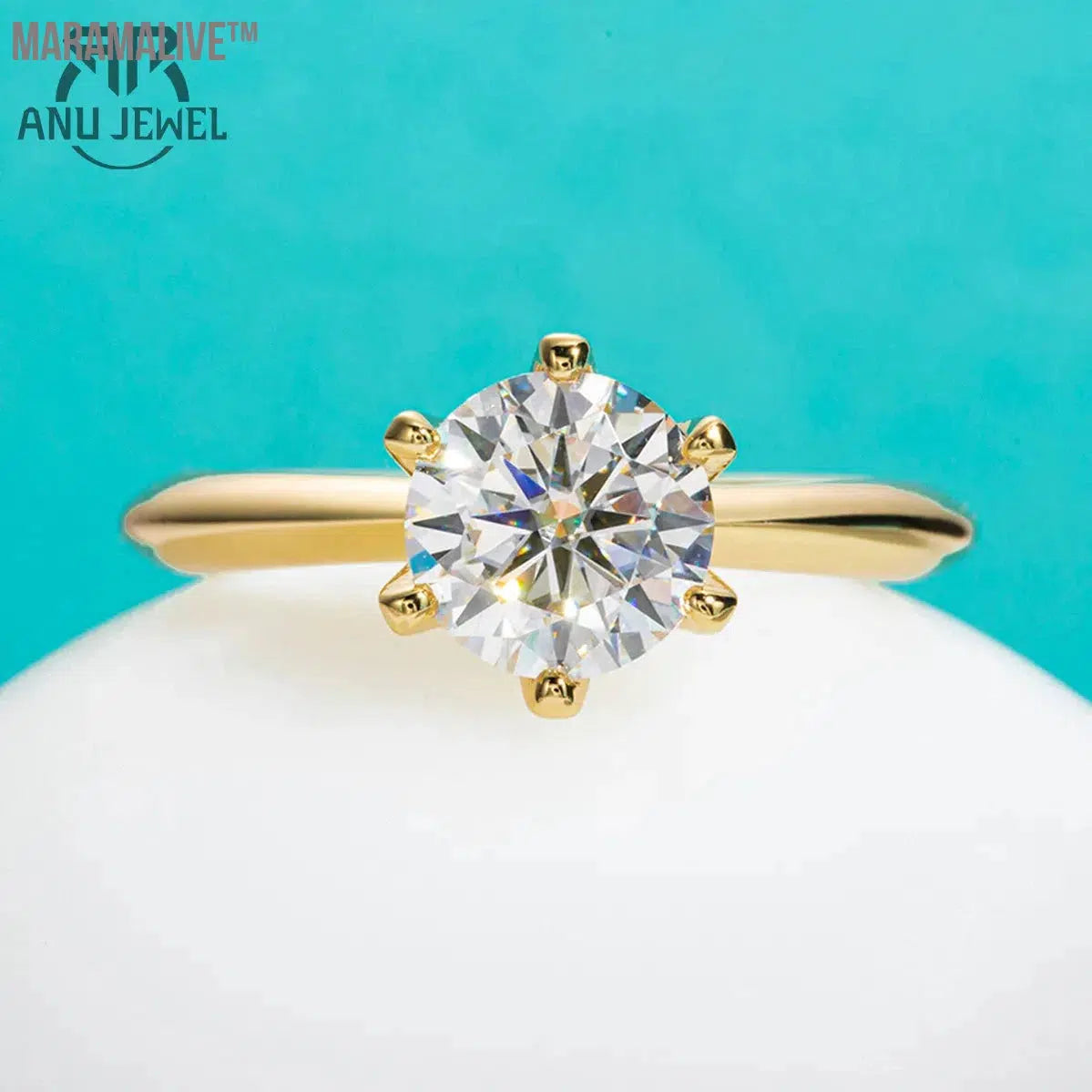 Yellow Gold Plated 2ct 3ct D Color Moissanite Engagement Solitaire Rings For Women GRA