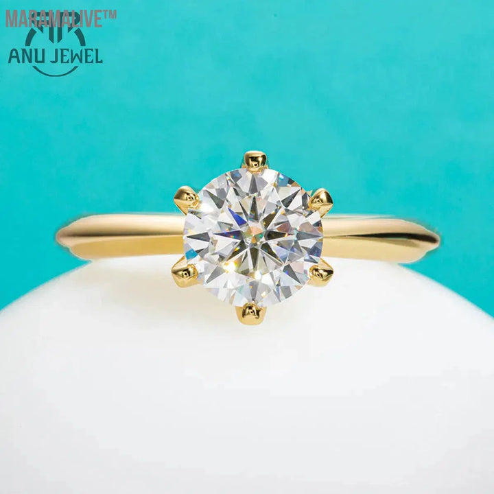 Yellow Gold Plated 2ct 3ct D Color Moissanite Engagement Solitaire Rings For Women GRA