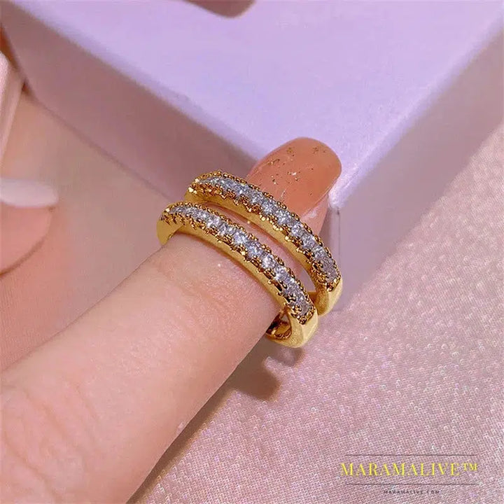 Yellow Gold Plated Rings Real 925 Silver D Color VVS1 Moissanite Ring Double Row Engagement Wedding Bands For Women Jewelry Gift