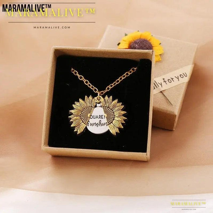 You Are My Sunshine Sunflower Necklace Women Men