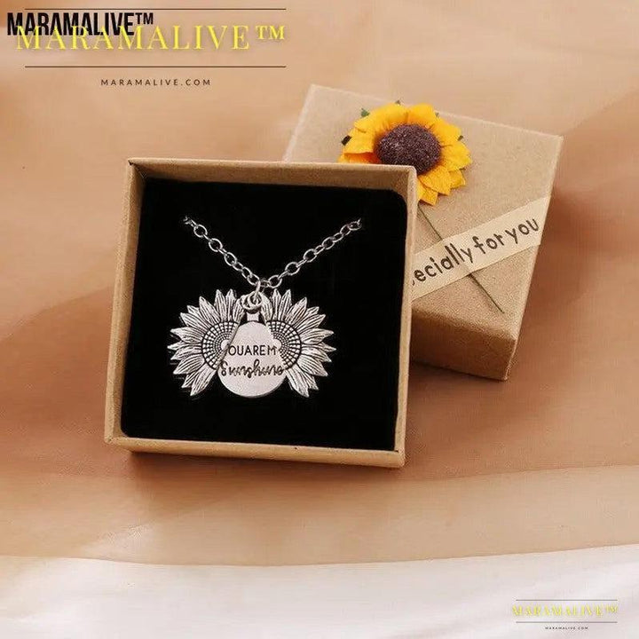 You Are My Sunshine Sunflower Necklace Women Men