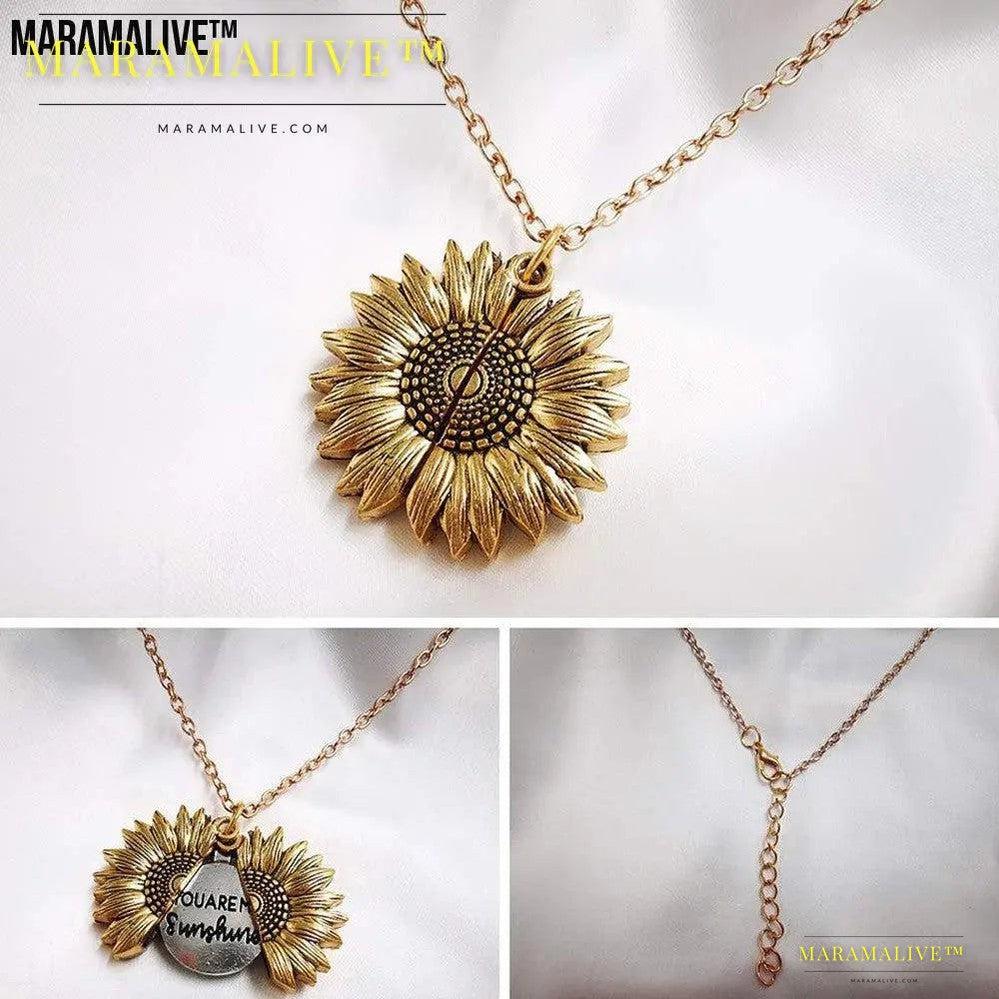 You Are My Sunshine Sunflower Necklace Women Men