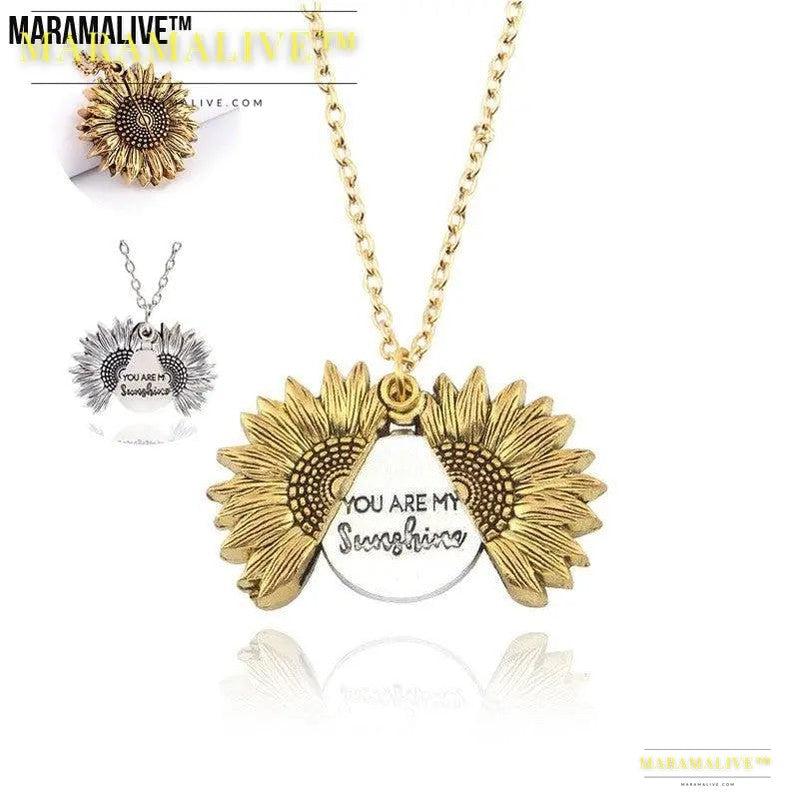 You Are My Sunshine Sunflower Necklace Women Men