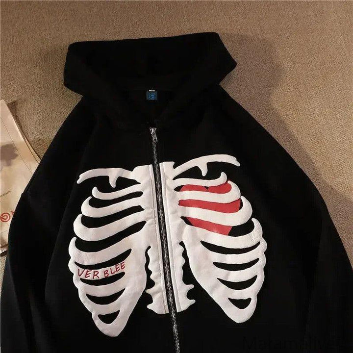 Zipper Hoodie Y2K goth Long Sleeve Sweatshirt Oversized Hooded Jacket Gothic Loose Streetwear Skull Anime Men Women