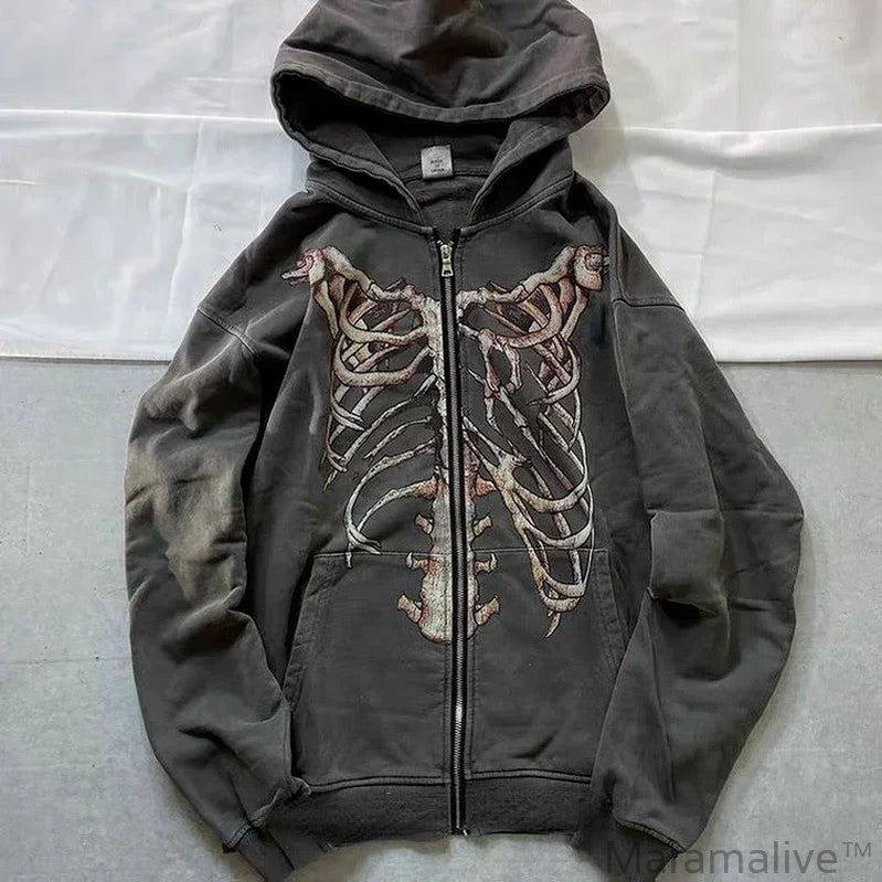 Zipper Hoodie Y2K goth Long Sleeve Sweatshirt Oversized Hooded Jacket Gothic Loose Streetwear Skull Anime Men Women