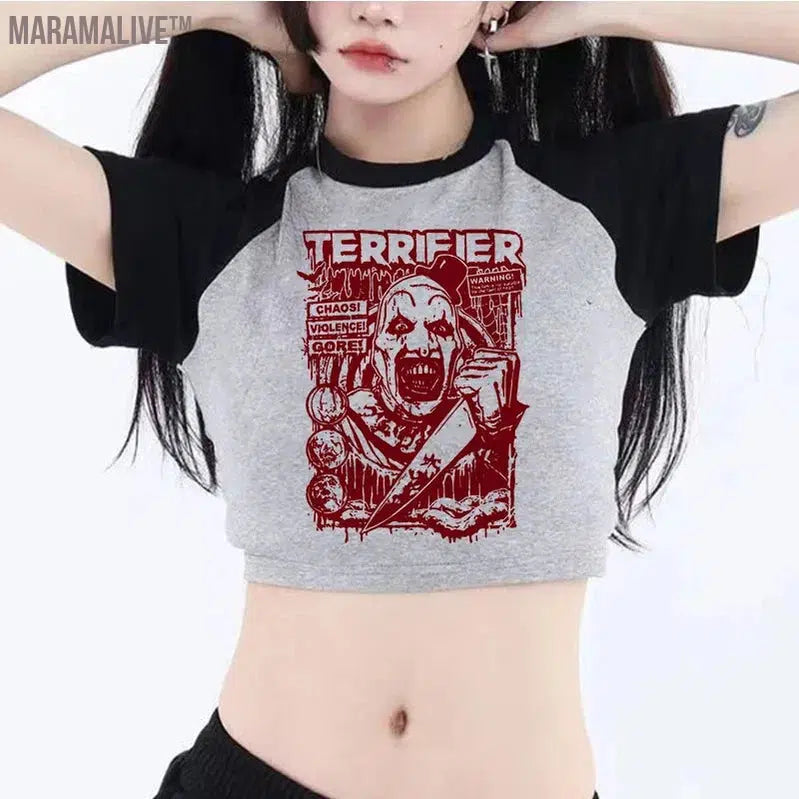 fashion graphic vintage crop top Woman aesthetic gothic hippie Harajuku tshirt crop top