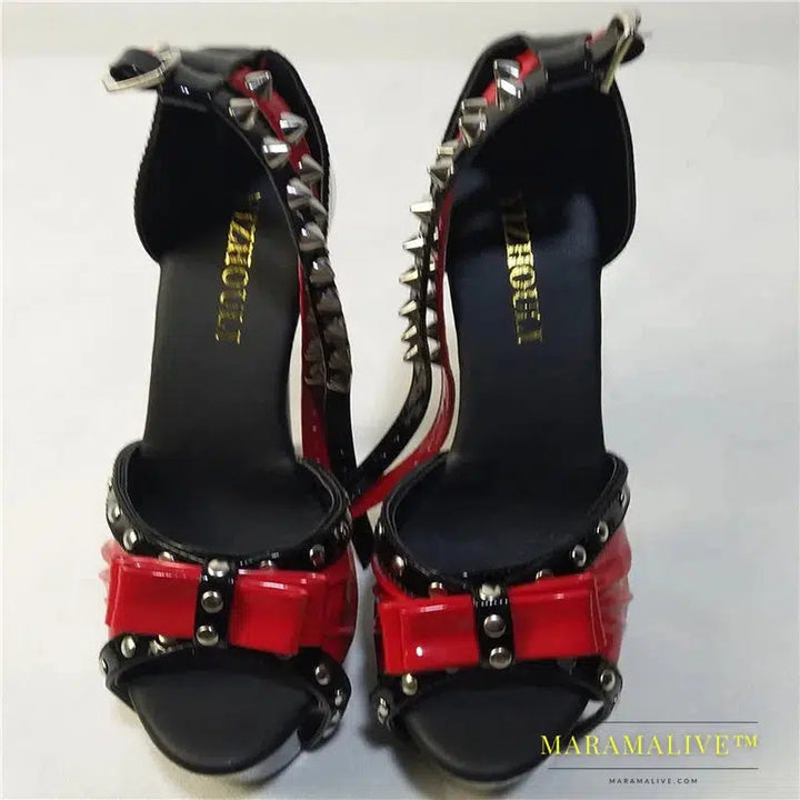 fashion unique rivets 15cm ultra high heels sandals 6 inch Spell color rivet high heels Ankle straps High Heel Sexy Sandals