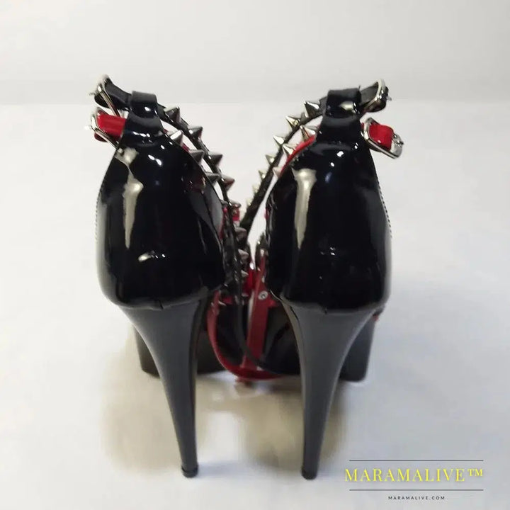 fashion unique rivets 15cm ultra high heels sandals 6 inch Spell color rivet high heels Ankle straps High Heel Sexy Sandals