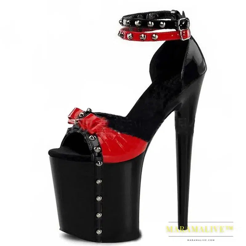 fashion unique rivets 15cm ultra high heels sandals 6 inch Spell color rivet high heels Ankle straps High Heel Sexy Sandals