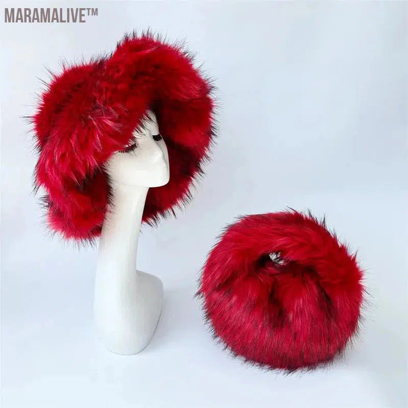 fur hat fluffy bucket hat women's winter warm imitation fur hat