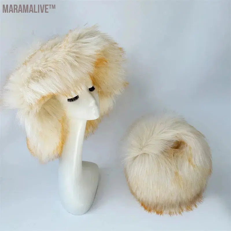 fur hat fluffy bucket hat women's winter warm imitation fur hat