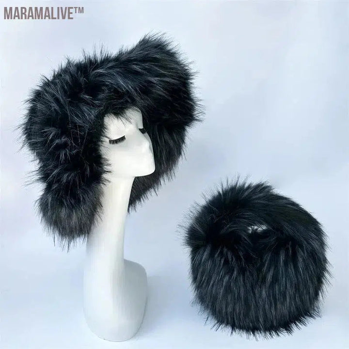 fur hat fluffy bucket hat women's winter warm imitation fur hat