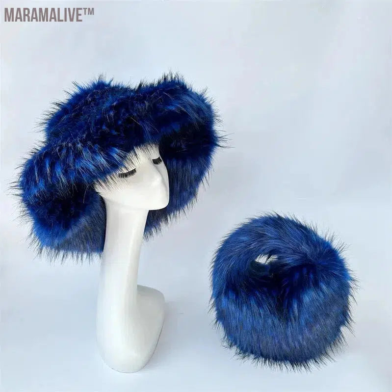 fur hat fluffy bucket hat women's winter warm imitation fur hat