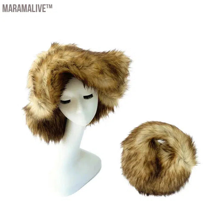 fur hat fluffy bucket hat women's winter warm imitation fur hat