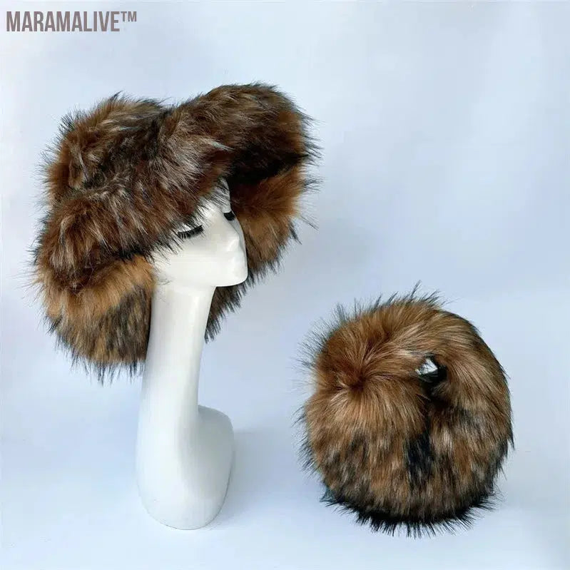 fur hat fluffy bucket hat women's winter warm imitation fur hat