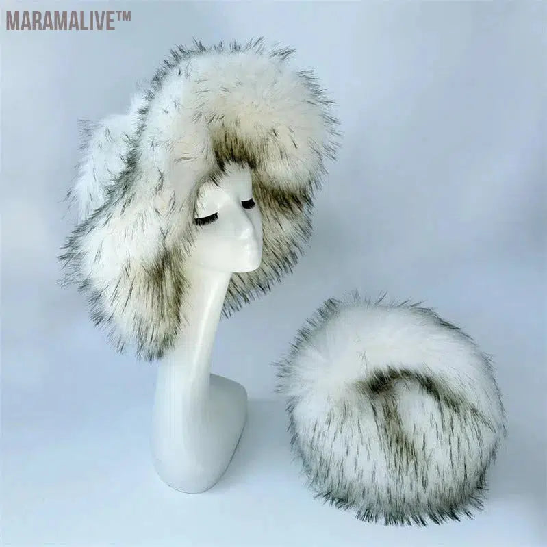 fur hat fluffy bucket hat women's winter warm imitation fur hat