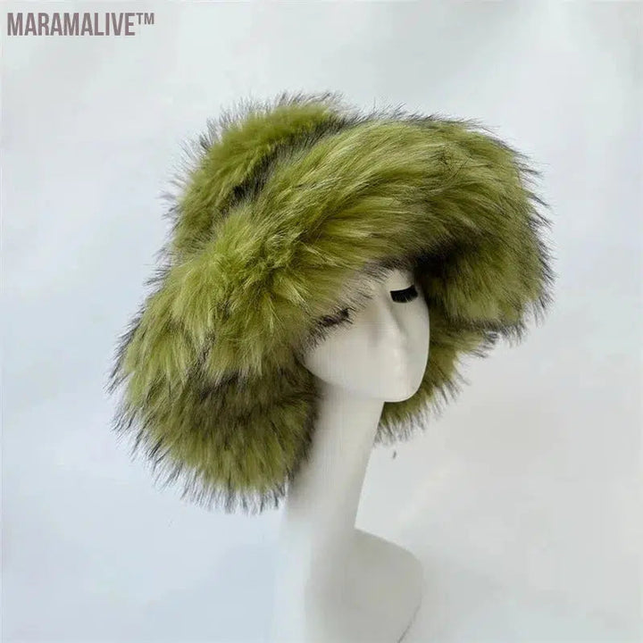 fur hat fluffy bucket hat women's winter warm imitation fur hat