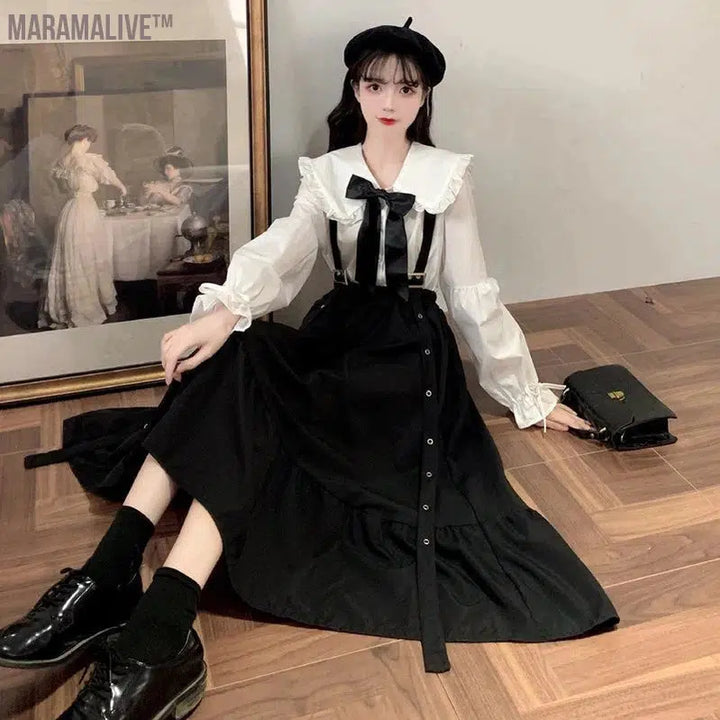 lolita doll dress Waist Show Thin Black Mid-Length Ruffled Student fairy dress tea party lolita dress sweet lolita doll