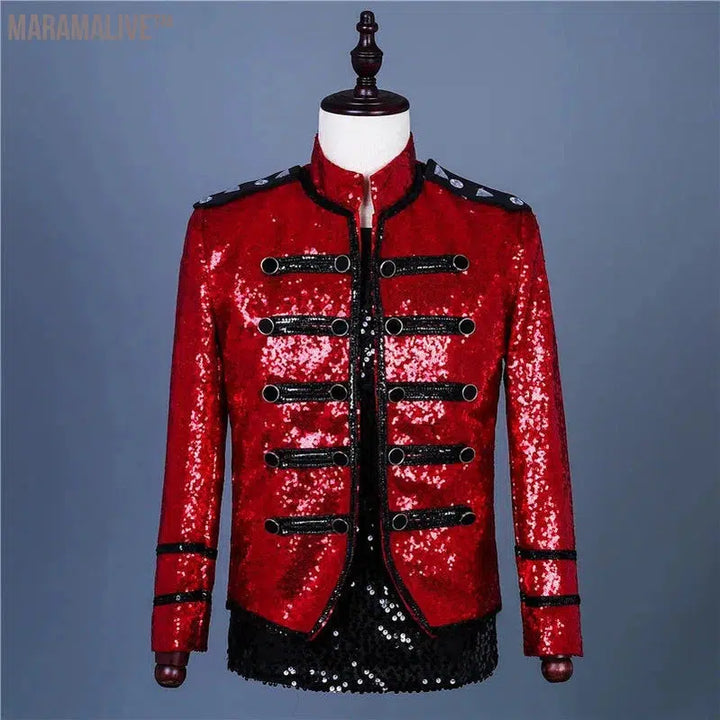 luxury men's red sequined jacket nightclub male singer bar stage costume homme jaqueta masculina men coat