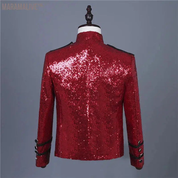 luxury men's red sequined jacket nightclub male singer bar stage costume homme jaqueta masculina men coat