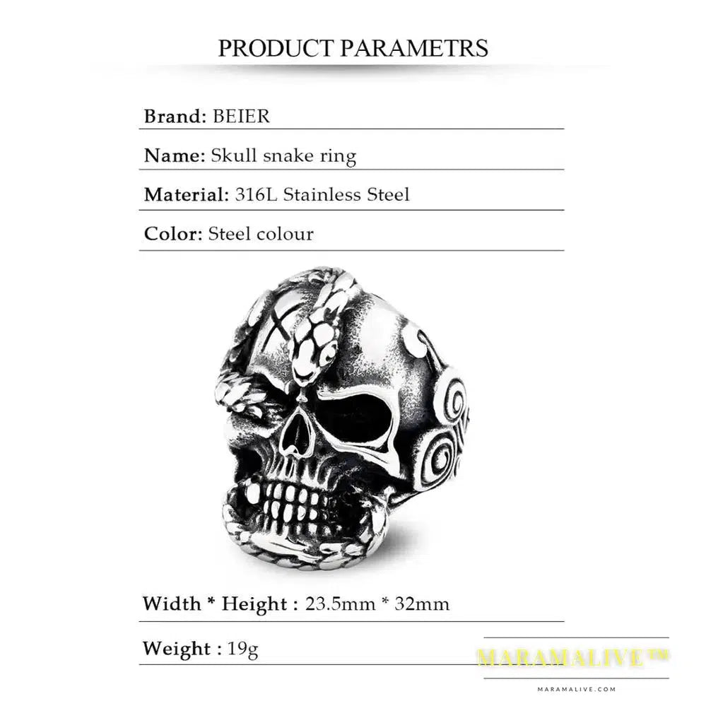 new store 316L Stainless Steel Devil Skull Men's Rings Death Snake Punk Rock Fashion high quality Gifts