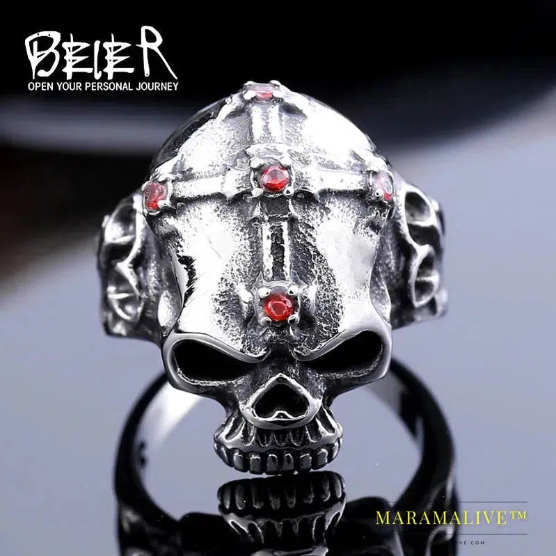 new to store Stainless Steel cross ring top quality Hot sale men Punk Skull Ring Skeleton Style fashion jewelry