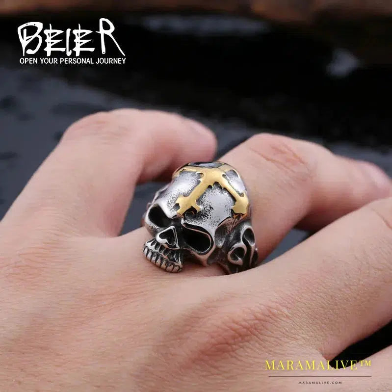 new to store Stainless Steel cross ring top quality Hot sale men Punk Skull Ring Skeleton Style fashion jewelry