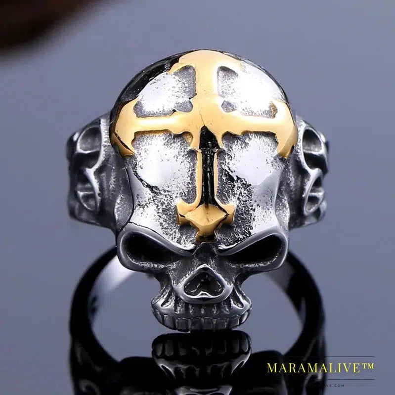 new to store Stainless Steel cross ring top quality Hot sale men Punk Skull Ring Skeleton Style fashion jewelry