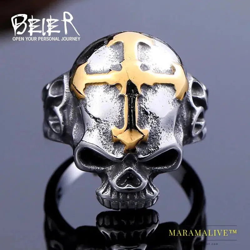 new to store Stainless Steel cross ring top quality Hot sale men Punk Skull Ring Skeleton Style fashion jewelry