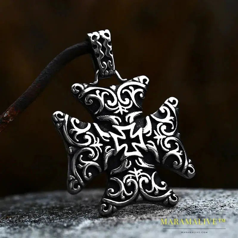 old style retro nostalgic Iron Cross Pendant Necklace Punk Unqiue Chain for man gift