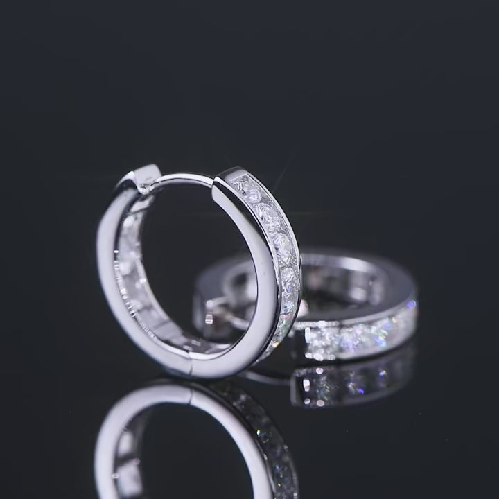 Custom moissanite hoop earrings. Silver and Gold