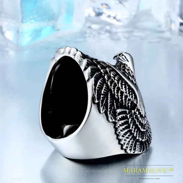 stainless steel Classic Eagle Green Stone Men's Ring Punk Animal High Quality Jewelry