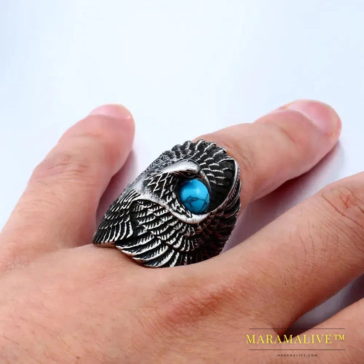 stainless steel Classic Eagle Green Stone Men's Ring Punk Animal High Quality Jewelry