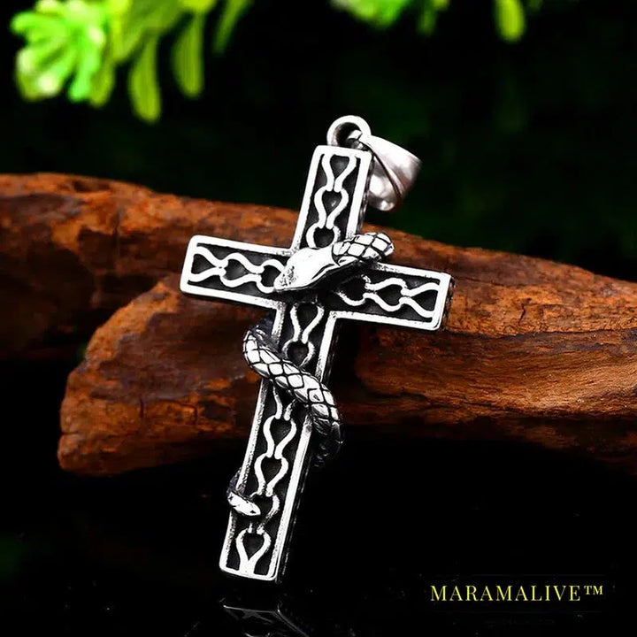 stainless steel Fashion Cross Pendant Necklace Punk Animal Snake High Quality Jewelry