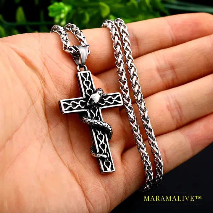 stainless steel Fashion Cross Pendant Necklace Punk Animal Snake High Quality Jewelry