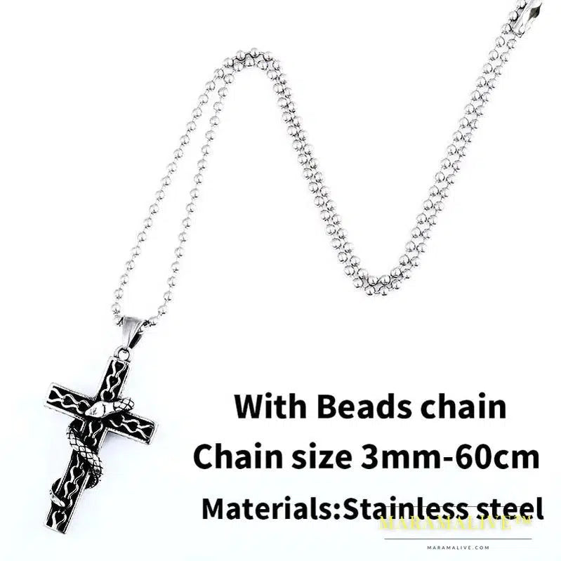 stainless steel Fashion Cross Pendant Necklace Punk Animal Snake High Quality Jewelry