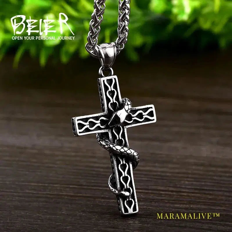 stainless steel Fashion Cross Pendant Necklace Punk Animal Snake High Quality Jewelry