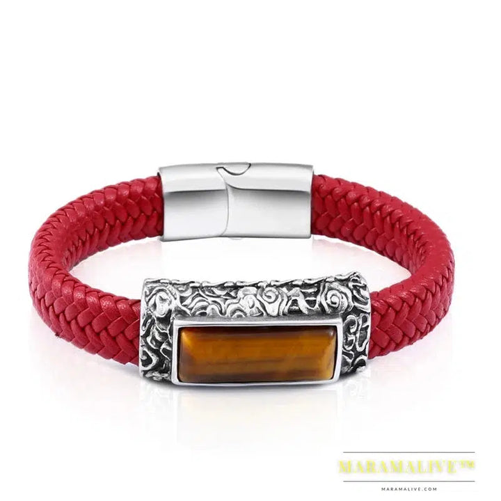 stainless steel Leather Bracelet Bangle For Man Punk Hip-pop Jewelry High Quality boy`s Gift