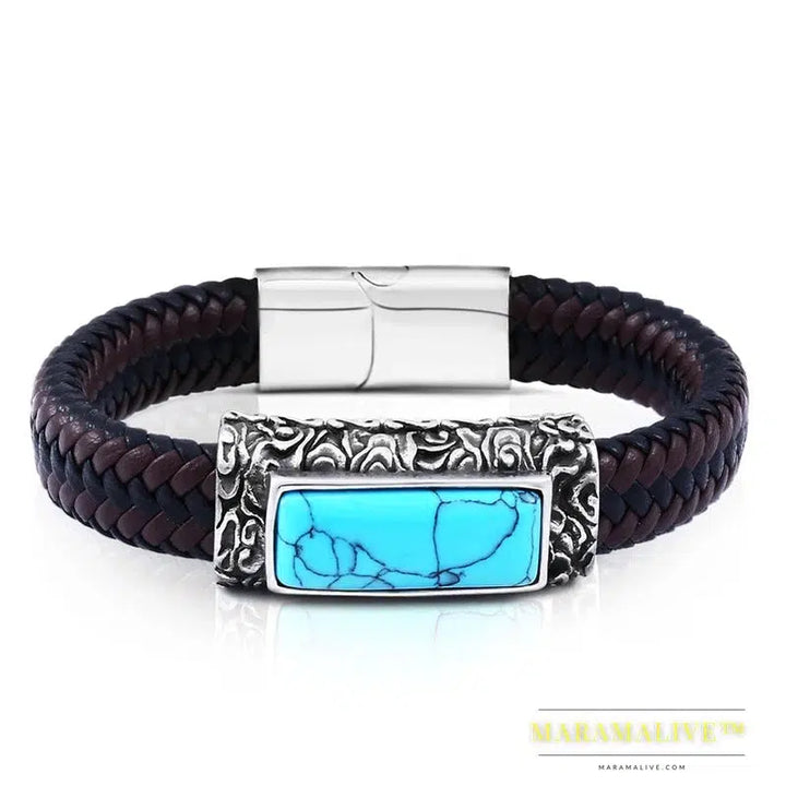 stainless steel Leather Bracelet Bangle For Man Punk Hip-pop Jewelry High Quality boy`s Gift