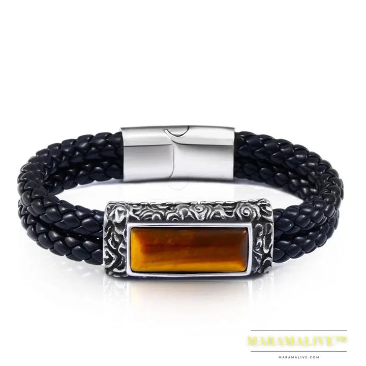 stainless steel Leather Bracelet Bangle For Man Punk Hip-pop Jewelry High Quality boy`s Gift