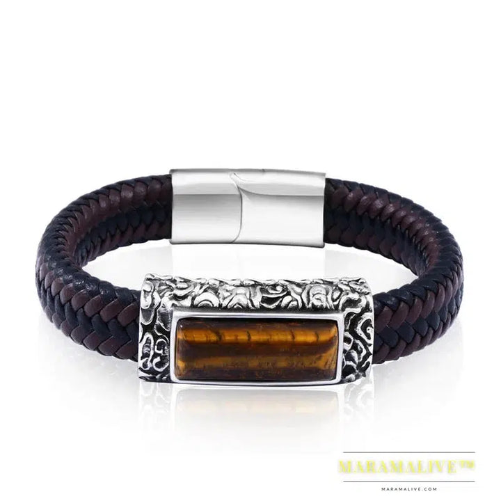 stainless steel Leather Bracelet Bangle For Man Punk Hip-pop Jewelry High Quality boy`s Gift